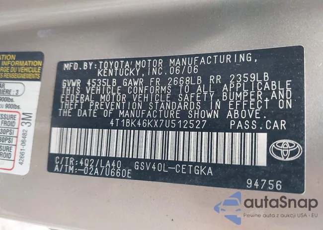 4T1BK46KX7U512527: 42445854