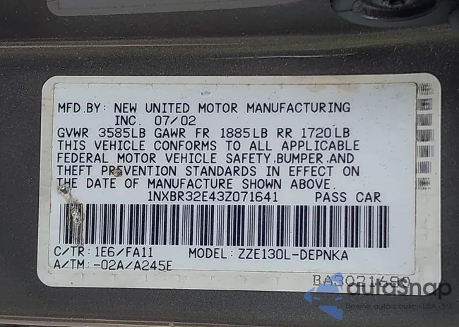 1NXBR32E43Z071641: 42445944