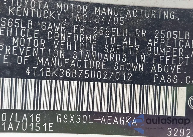 4T1BK36B75U027012: 42445958