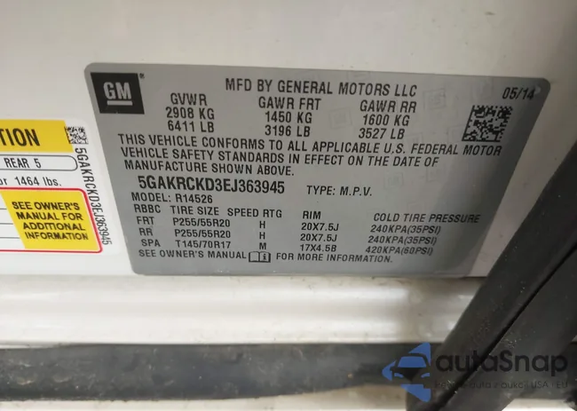 5GAKRCKD3EJ363945: 42445987