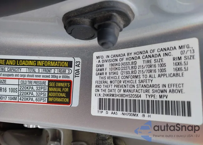 2HKRM3H38DH520564: 42445503