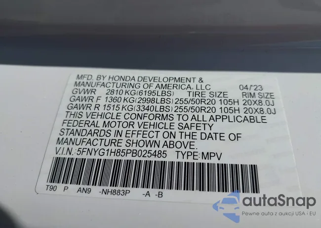 5FNYG1H85PB025485: 42445563