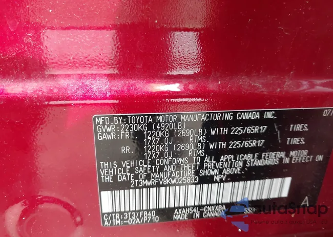 2T3MWRFV8KW025833: 42445572