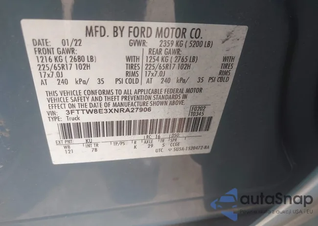 3FTTW8E3XNRA27906: 42447010