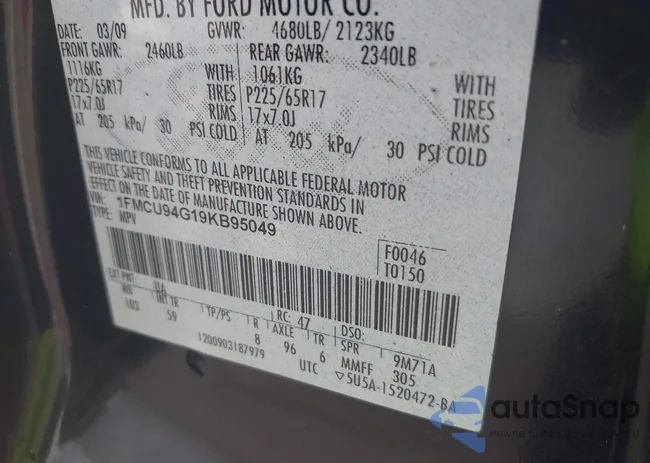 1FMCU94G19KB95049: 42447057