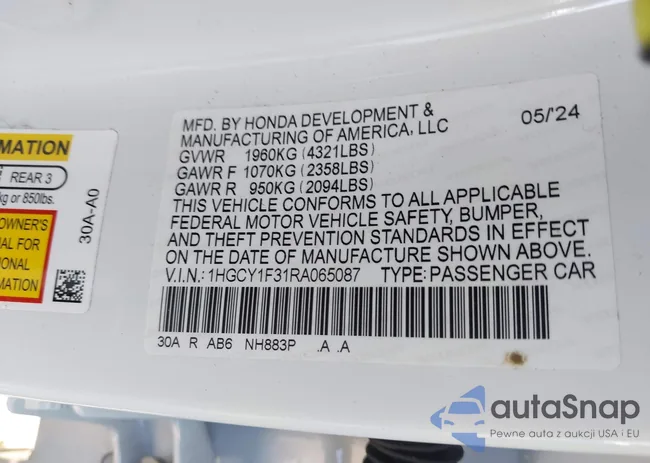 1HGCY1F31RA065087: 42446541