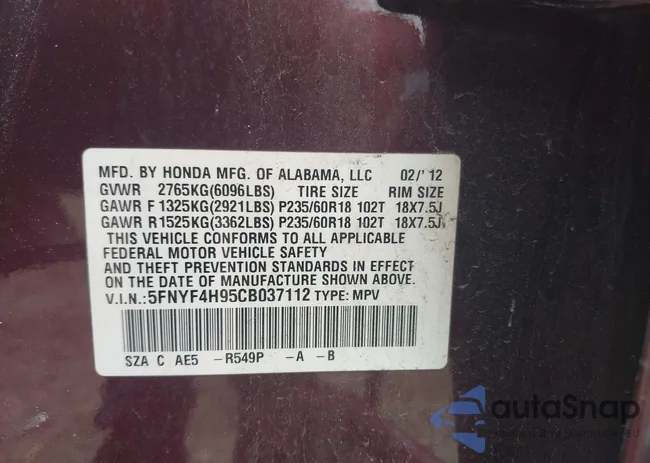 5FNYF4H95CB037112: 42447767