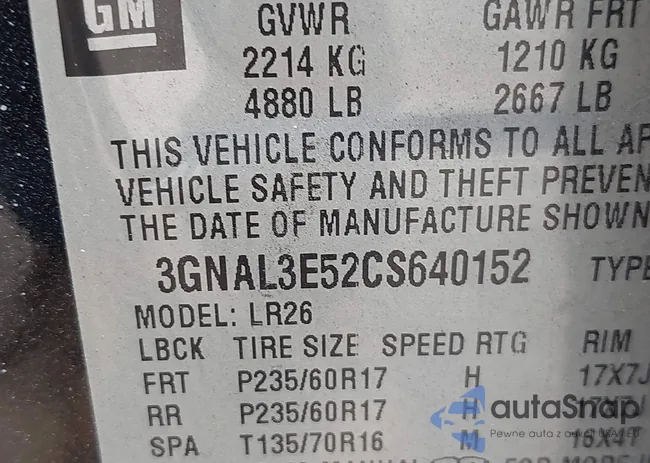 3GNAL3E52CS640152: 42448295