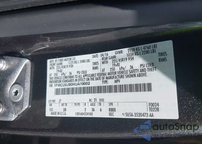 1FMCU0J90HUA19002: 42447364