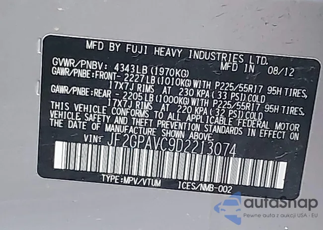 JF2GPAVC9D2213074: 42447367