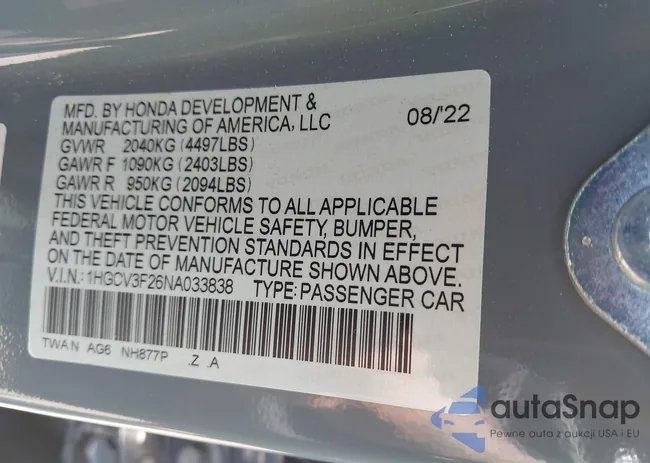 1HGCV3F26NA033838: 42447473