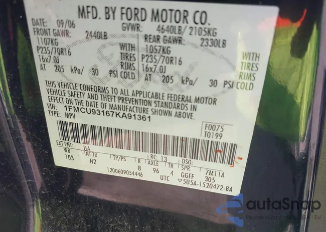 1FMCU93167KA91361: 42447511