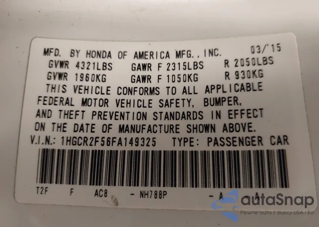 1HGCR2F56FA149325: 42448916