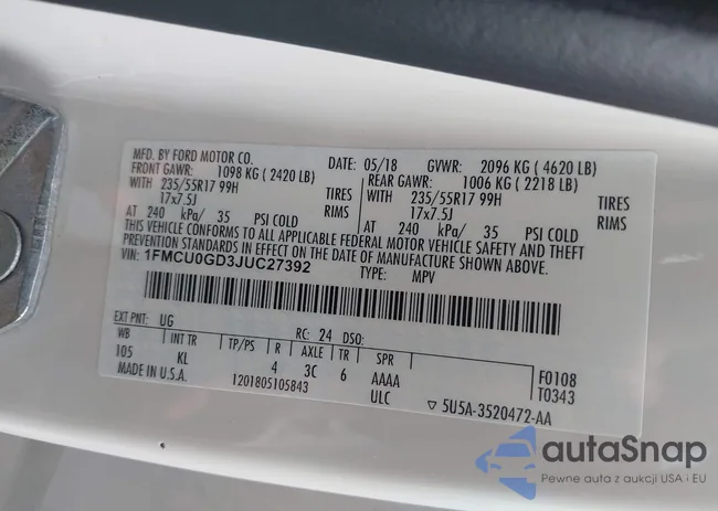 1FMCU0GD3JUC27392: 42449858