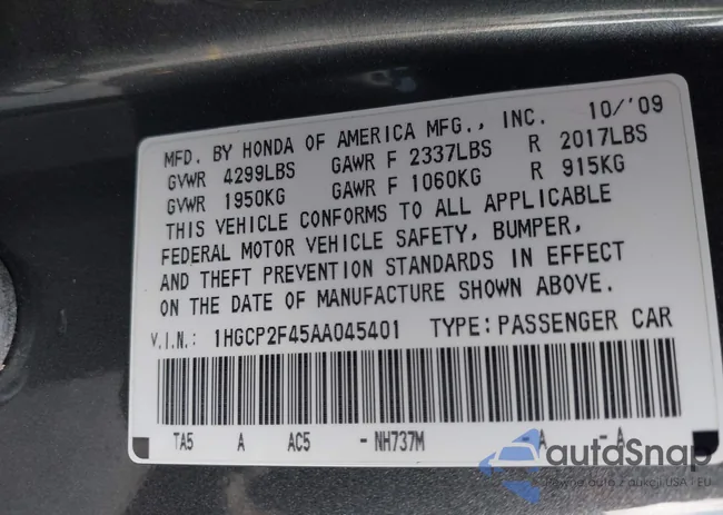 1HGCP2F45AA045401: 42449976