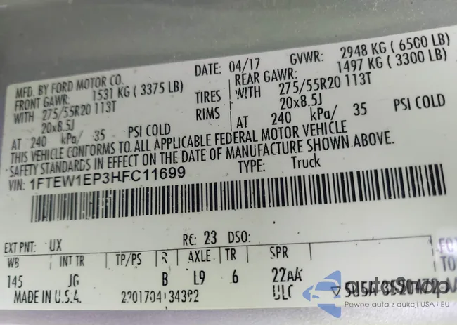 1FTEW1EP3HFC11699: 42450046