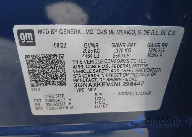 3GNAXKEV4NL296447: 42450061