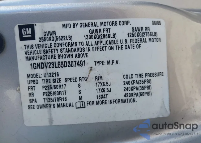 1GNDV23L65D307491: 42449700