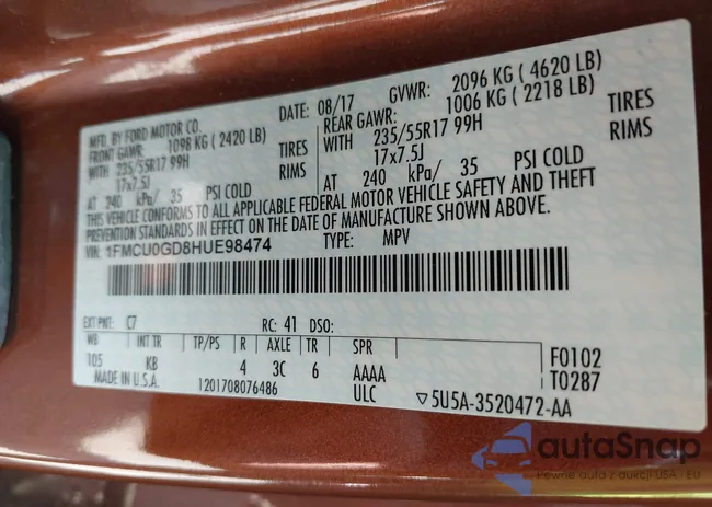 1FMCU0GD8HUE98474: 42450941