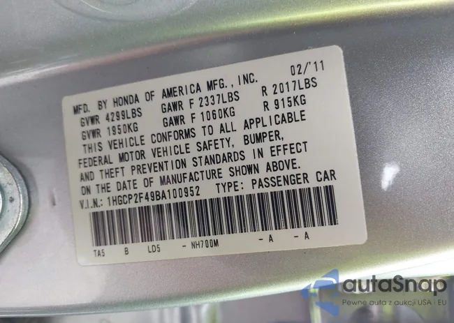 1HGCP2F49BA100952: 42451170