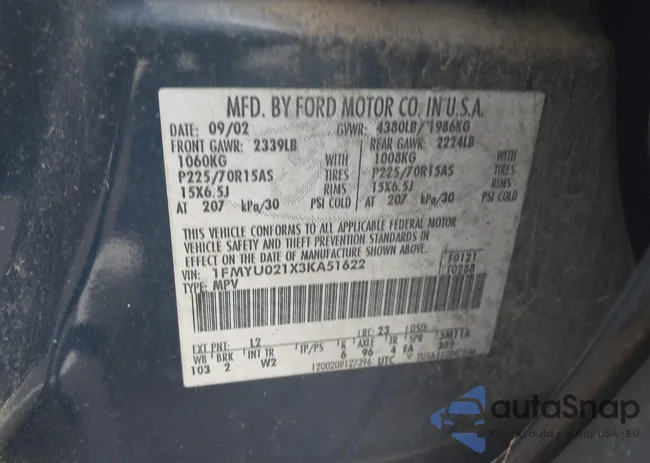 1FMYU021X3KA51622: 42450466