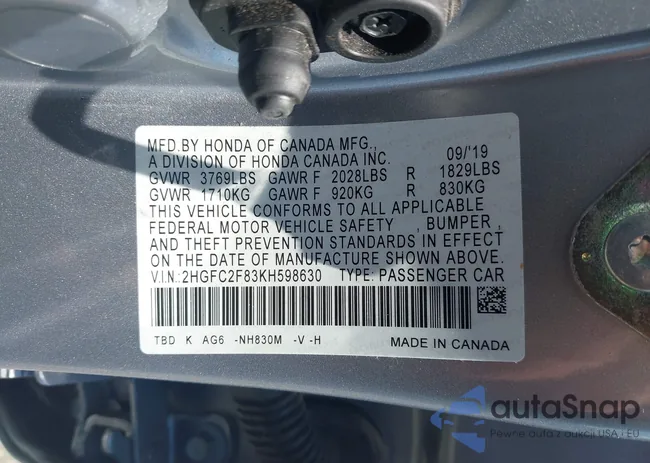 2HGFC2F83KH598630: 42451849