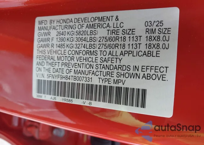 5FNYF9H84TB007331: 42452078