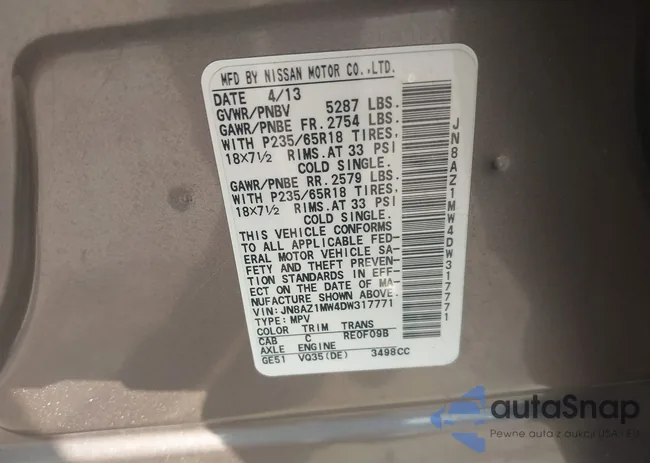 JN8AZ1MW4DW317771: 42452868