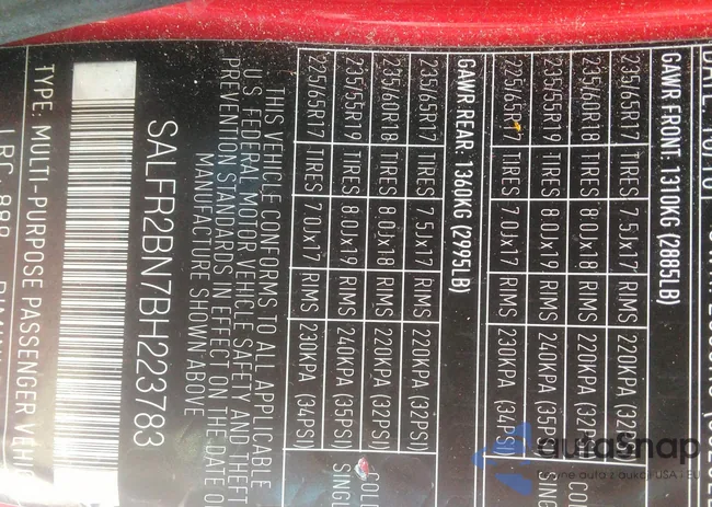 SALFR2BN7BH223783: 42452387