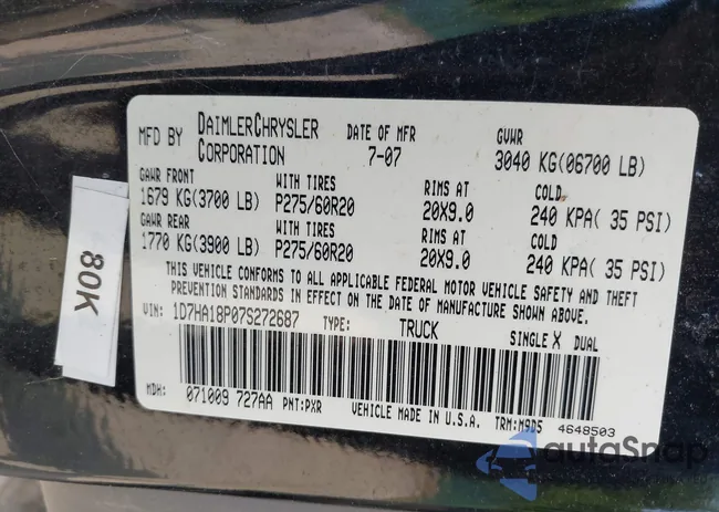 1D7HA18P07S272687: 42452424