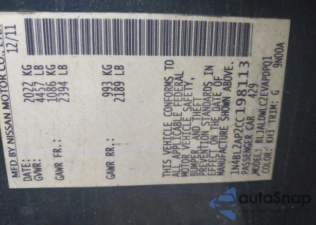 1N4BL2AP2CC198113: 42452686