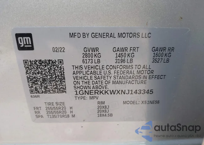 1GNERKKWXNJ143345: 42454038