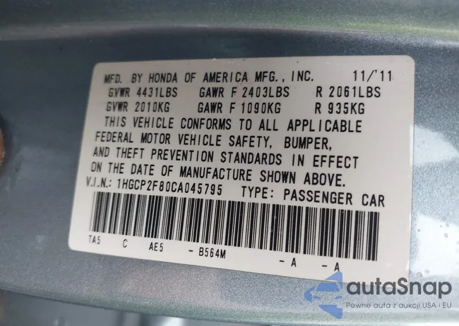 1HGCP2F80CA045795: 42454172