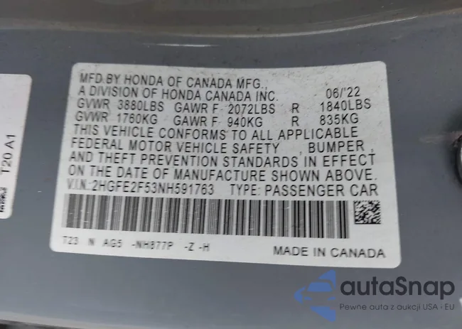 2HGFE2F53NH591763: 42454216