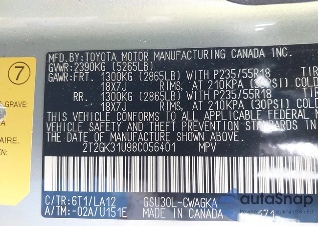 2T2GK31U98C056401: 42454220