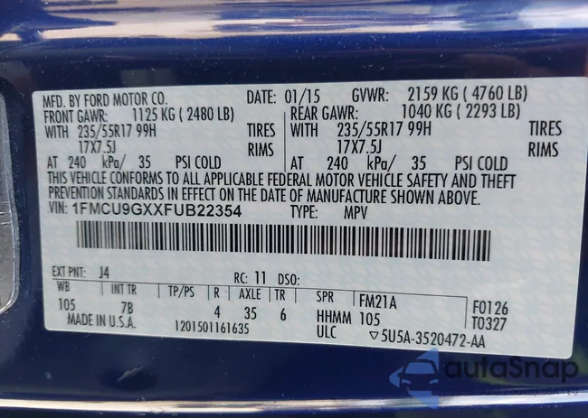 1FMCU9GXXFUB22354: 42453382