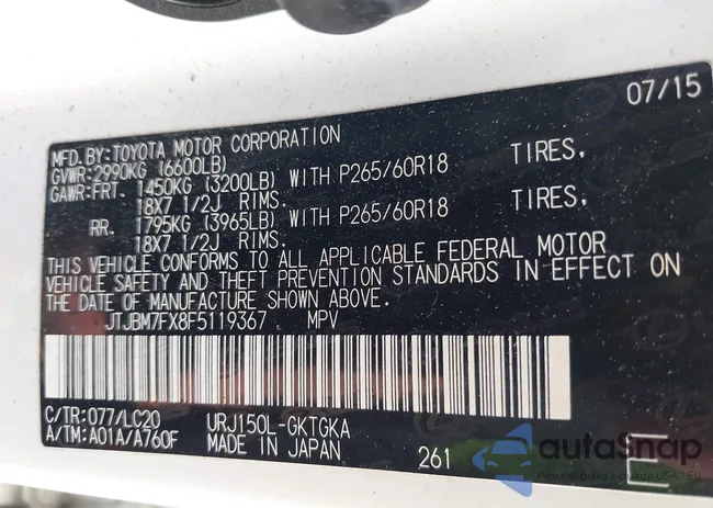 JTJBM7FX8F5119367: 42453473