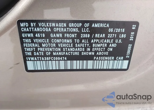 1VWAT7A38FC099474: 42454780