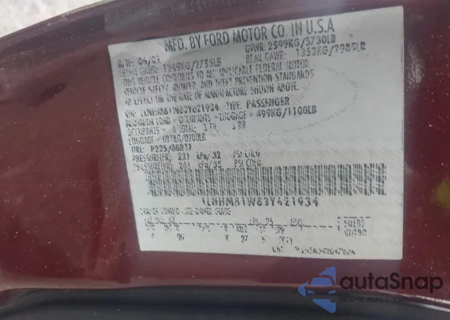 1LNHM81W83Y621934: 42454939