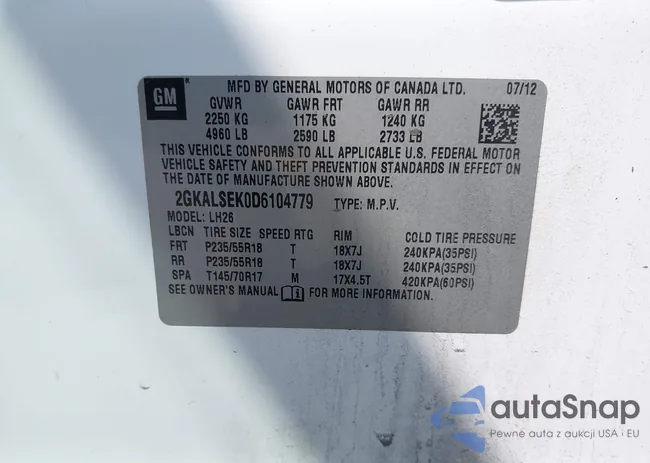 2GKALSEK0D6104779: 42455147