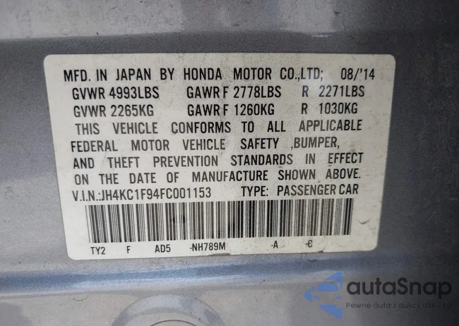 JH4KC1F94FC001153: 42454734