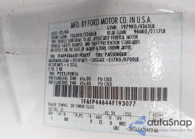 1FAFP44644F193077: 42455984