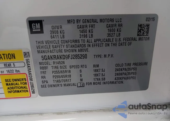 5GAKRAKD9FJ285290: 42455364