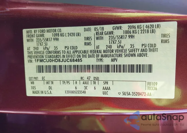 1FMCU0HD8JUC68485: 42456793