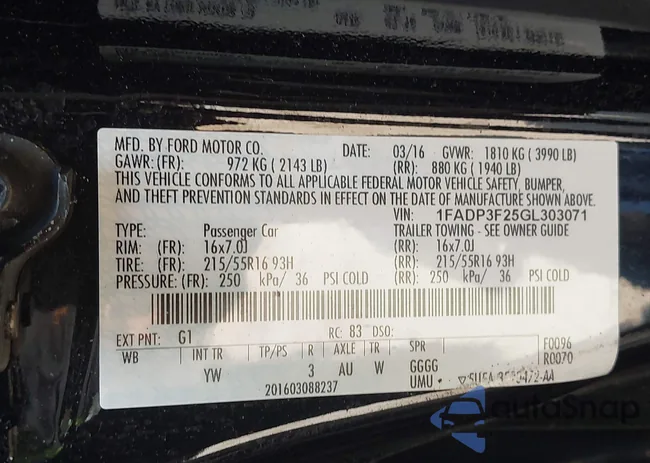 1FADP3F25GL303071: 42457227