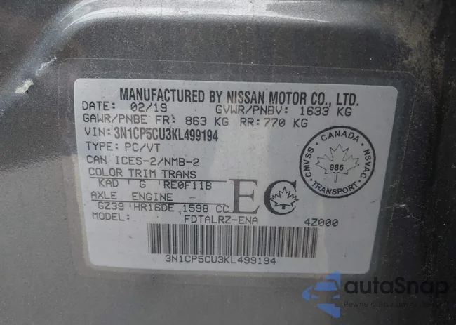 3N1CP5CU3KL499194: 42456435