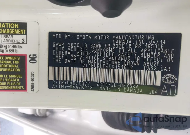 2T1BURHE4EC151812: 42456506