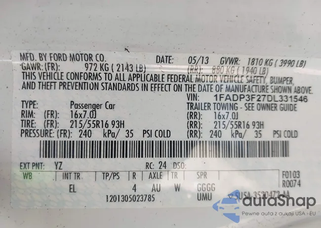 1FADP3F27DL331546: 42456707