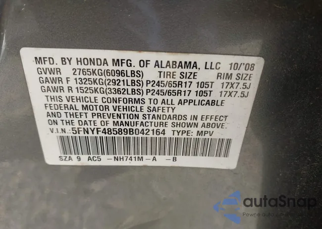 5FNYF48589B042164: 42457809