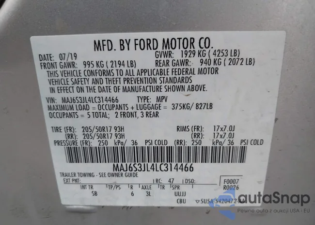 MAJ6S3JL4LC314466: 42457981